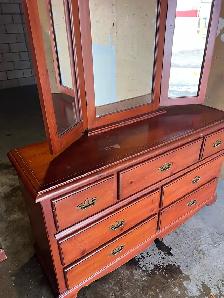 Free delivery used Wooden Dresser with Tri-Fold Mirror - Photo 4