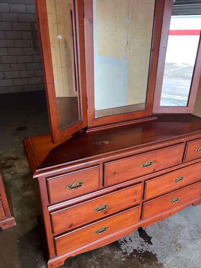 Free delivery used Wooden Dresser with Tri-Fold Mirror - Photo 5