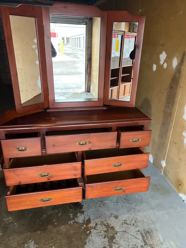 Free delivery used Wooden Dresser with Tri-Fold Mirror - Photo 6