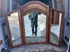Free delivery used Vintage Oak Tri-Fold Vanity Mirror