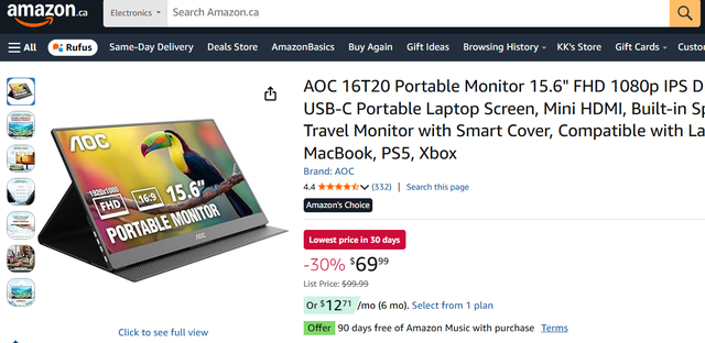 (New)Portable Monitor 15.6' FHD 1080p IPS Display, USB-C Portabl - Photo 2