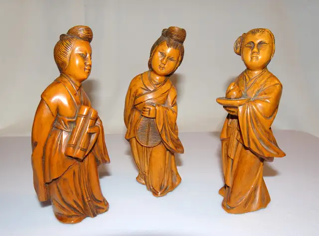 Antique Chinese Treasurers! 3 finely hand-carved women figures