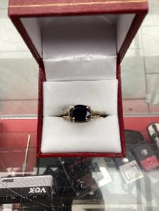 bague en or pierre ovale noir - Photo 2