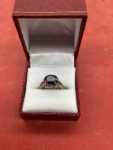 bague en or pierre ovale noir - Photo 3