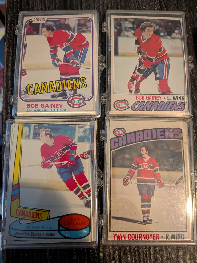 4 Montreal Canadiens hockey cards OPC Lafleur, Cournoyer, Gainey