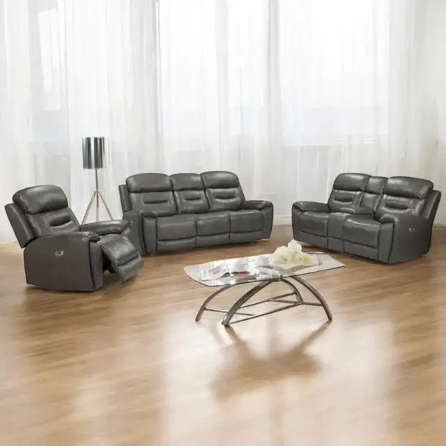 3-Piece Manual Recliner Set In Air Leather Upholstery - Charcoal
