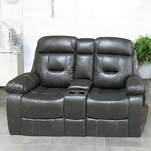 3-Piece Manual Recliner Set In Air Leather Upholstery - Charcoal - Photo 3
