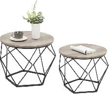 VASAGLE Round Nesting Coffee Table Set – Greige   Ink Black