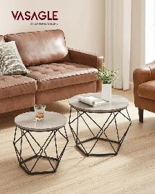 VASAGLE Round Nesting Coffee Table Set – Greige   Ink Black - Photo 2