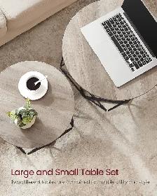 VASAGLE Round Nesting Coffee Table Set – Greige   Ink Black - Photo 6