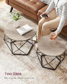VASAGLE Round Nesting Coffee Table Set – Greige   Ink Black - Photo 7
