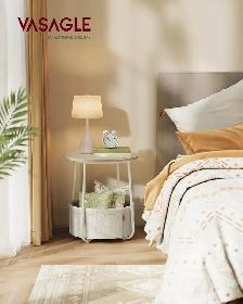 VASAGLE LILEA Round Side Table with Fabric Basket – Cream White - Photo 2