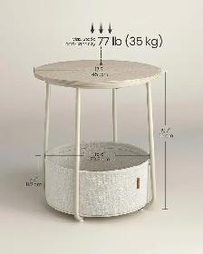 VASAGLE LILEA Round Side Table with Fabric Basket – Cream White - Photo 3