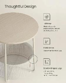 VASAGLE LILEA Round Side Table with Fabric Basket – Cream White - Photo 5
