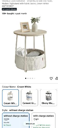 VASAGLE LILEA Round Side Table with Fabric Basket – Cream White - Photo 8