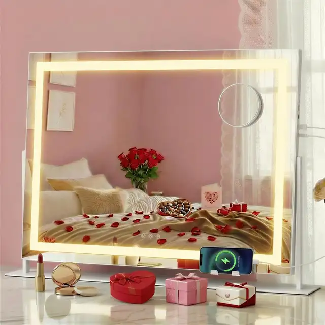 LED Strip Vanity Mirror with Charging Ports