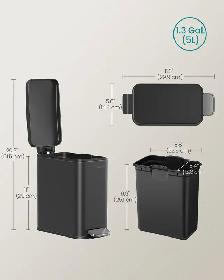 5L Slim Stainless Steel Bathroom Trash Can – Black - Photo 7