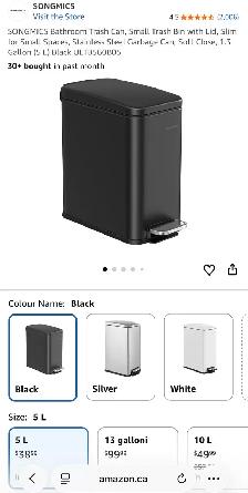 5L Slim Stainless Steel Bathroom Trash Can – Black - Photo 8