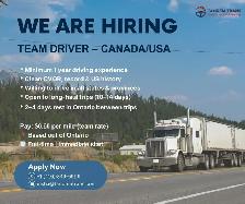 WE ARE HIRING – TEAM DRIVER (Canada/USA)