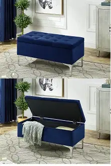 RECTANGULAR VELVET STORAGE OTTOMAN IN BLUE AND CHROME - Photo 10