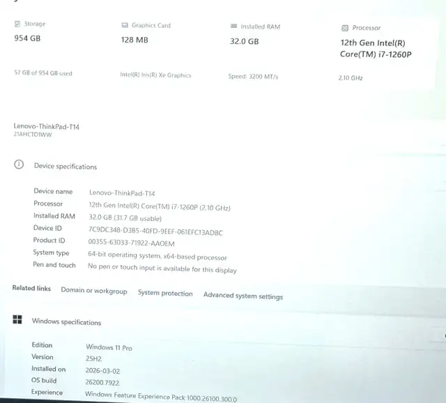 Lenovo-ThinkPad-T14 17 12th 32GB 1TB 14' HD Win 11 Pro - Photo 2