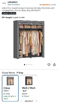 SONGMICS Portable Fabric Wardrobe Closet – Gray - Photo 9