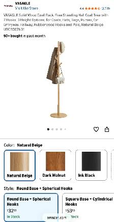 VASAGLE Freestanding Coat Rack – Natural Beige - Photo 8