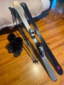 153 cm K2 downhill skis with Women's size 7 Boots & 110 cm Poles