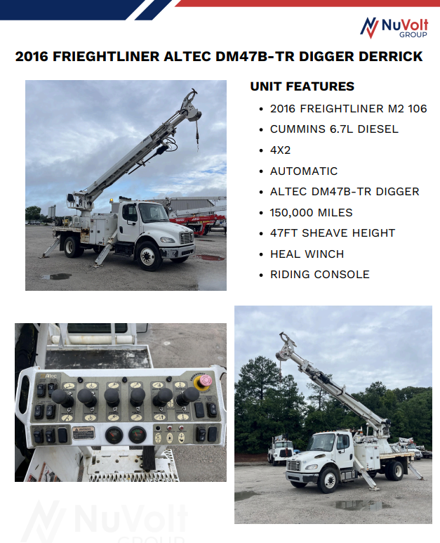 2016 Freightliner M2-106 Altec DM47B-TR Digger Derrick