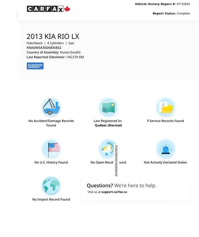2013 KiA RiO LX  ECO / TRÉS PROPRE/ CARFAX CLEAN/ BONNE MÉCANIQU - Photo 2