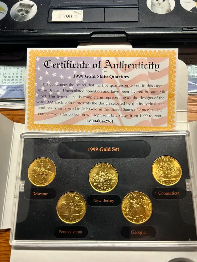 1999 State Quarters 24 Karat Gold Plated Set