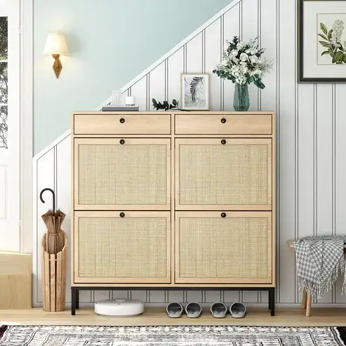 Brand New Rattan Shoe Cabinet 4 Flip Drawers $149 - Photo 4