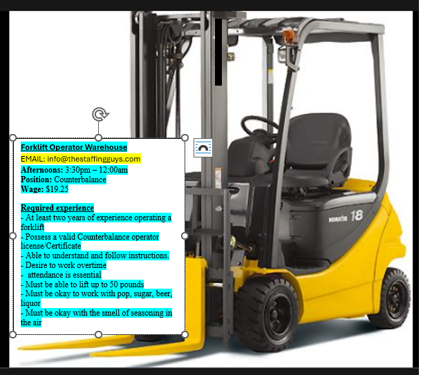 Counterbalance forklift Operator
