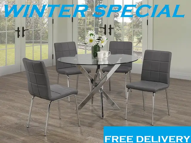 DESIGNER ROUND DINING TABLE  4 CHAIRS FULL SET (FREE DELIVERY)