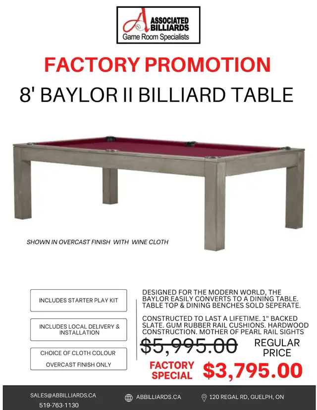 4x8' Baylor Billiard Table on SALE! Installation included! - Photo 2