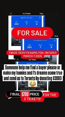 URGENT NEED GONE NOW - TWICE TICKETS (3) - HAMILTON MARCH 7 2026 - Photo 2