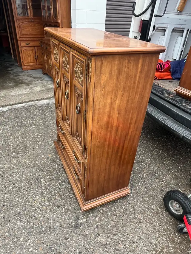 Free delivery used Vintage Wood Armoire Dresser - Photo 5