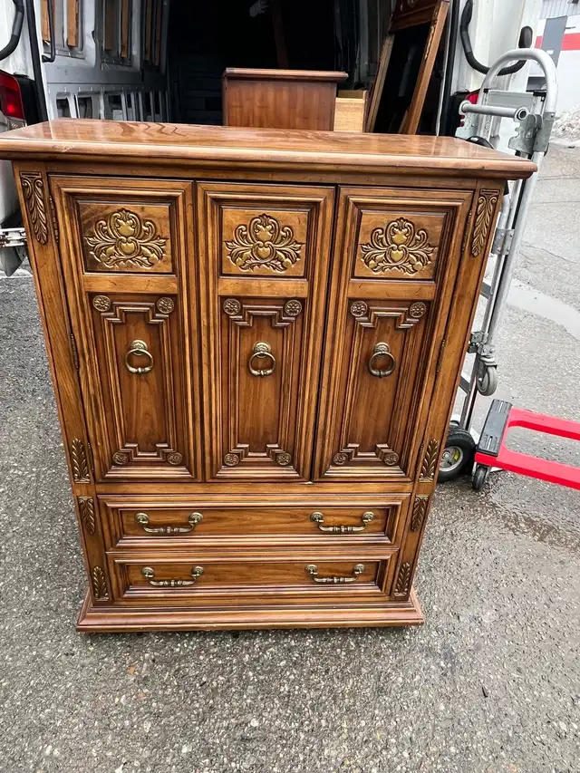 Free delivery used Vintage Wood Armoire Dresser - Photo 8
