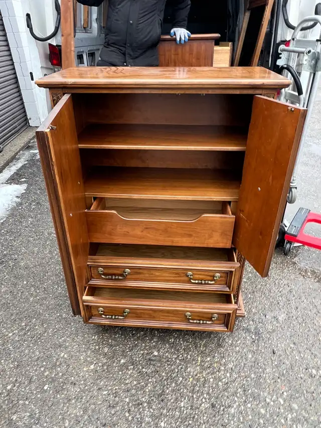 Free delivery used Vintage Wood Armoire Dresser - Photo 9