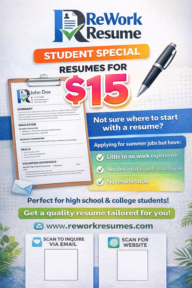 Student Resume Writing – Summer Job Special ($15)