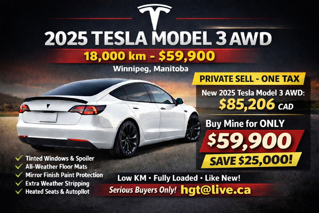 2025 TESLA MODEL 3 LONGE RANGE ALL WHEEL DRIVE WHITE ON WHITE