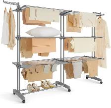 SONGMICS 4-Tier Clothes Drying Rack with Wheels – Dove Gray