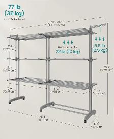 SONGMICS 4-Tier Clothes Drying Rack with Wheels – Dove Gray - Photo 2