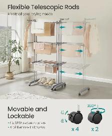 SONGMICS 4-Tier Clothes Drying Rack with Wheels – Dove Gray - Photo 4