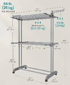SONGMICS 3-Tier Clothes Drying Rack with Wheels – Dove Grey - Photo 2