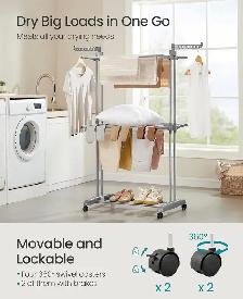 SONGMICS 3-Tier Clothes Drying Rack with Wheels – Dove Grey - Photo 3