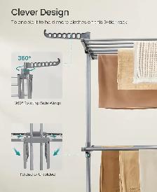 SONGMICS 3-Tier Clothes Drying Rack with Wheels – Dove Grey - Photo 7