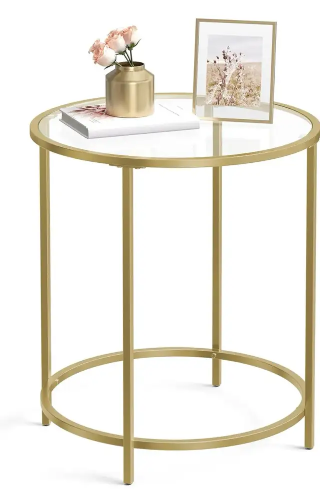 VASAGLE Gold Glass Side Table – Modern Accent Table