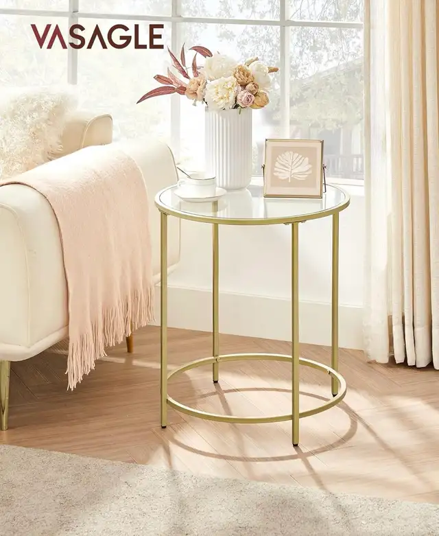 VASAGLE Gold Glass Side Table – Modern Accent Table - Photo 2