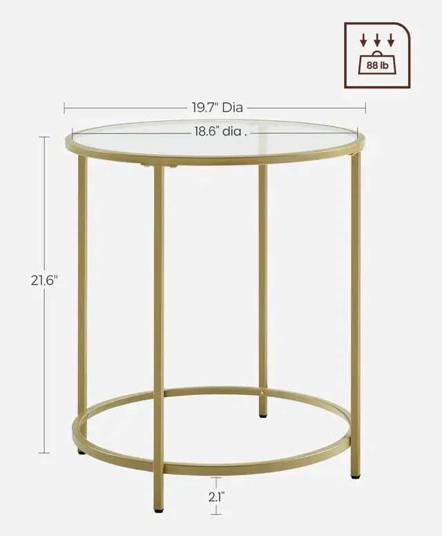 VASAGLE Gold Glass Side Table – Modern Accent Table - Photo 3